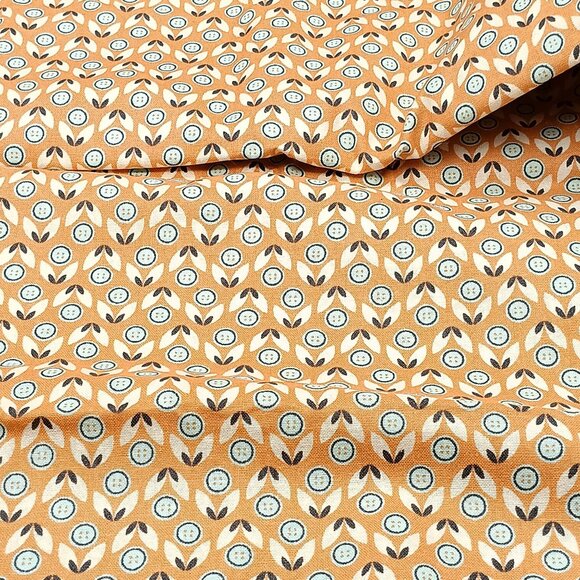 Jo-Ann 2 Yards Orange & Blue Cotton Fabric With Retro Circular Pattern - Picture 2 of 3